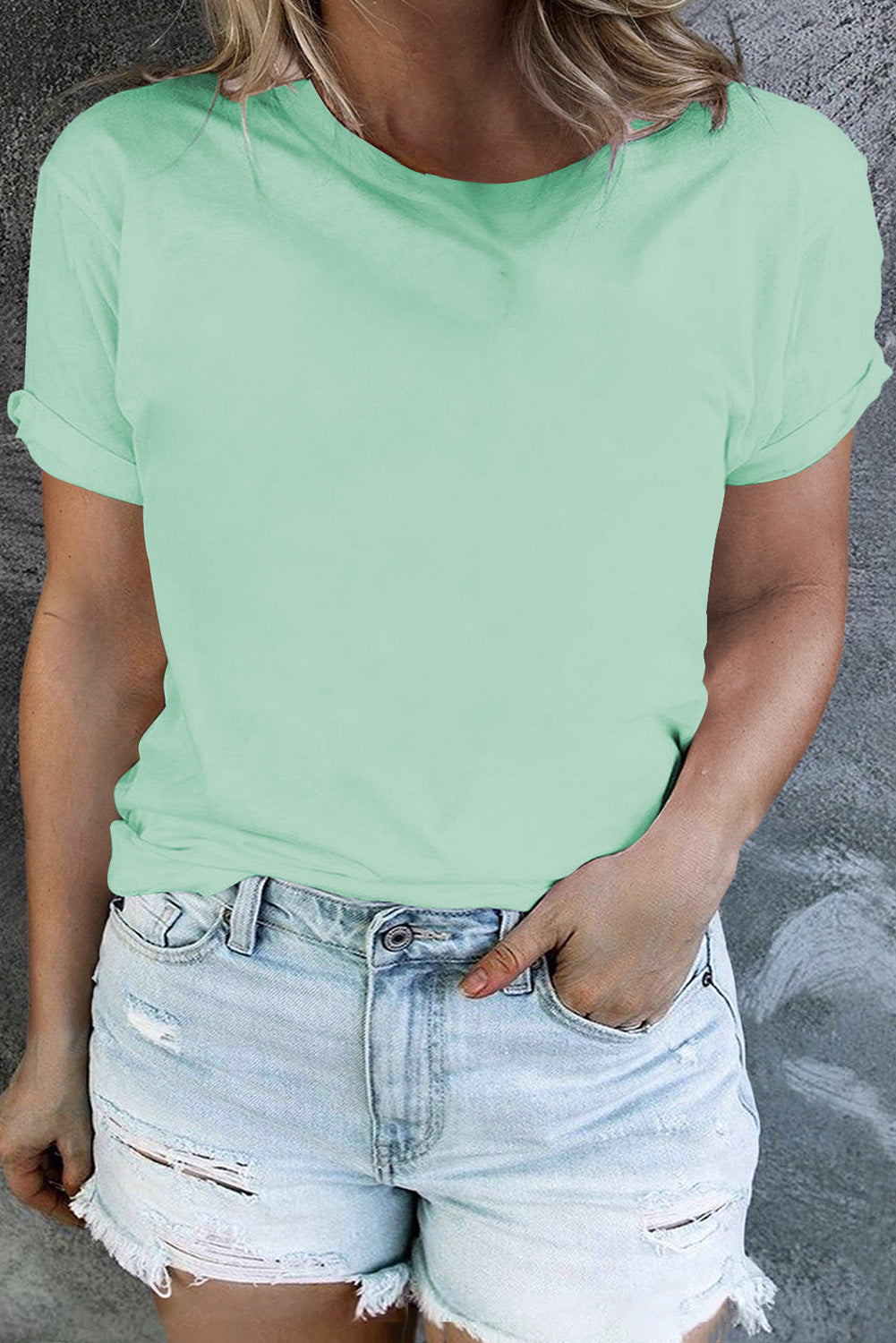 Black Round Neck Rolled Sleeve Plus Size T-shirt