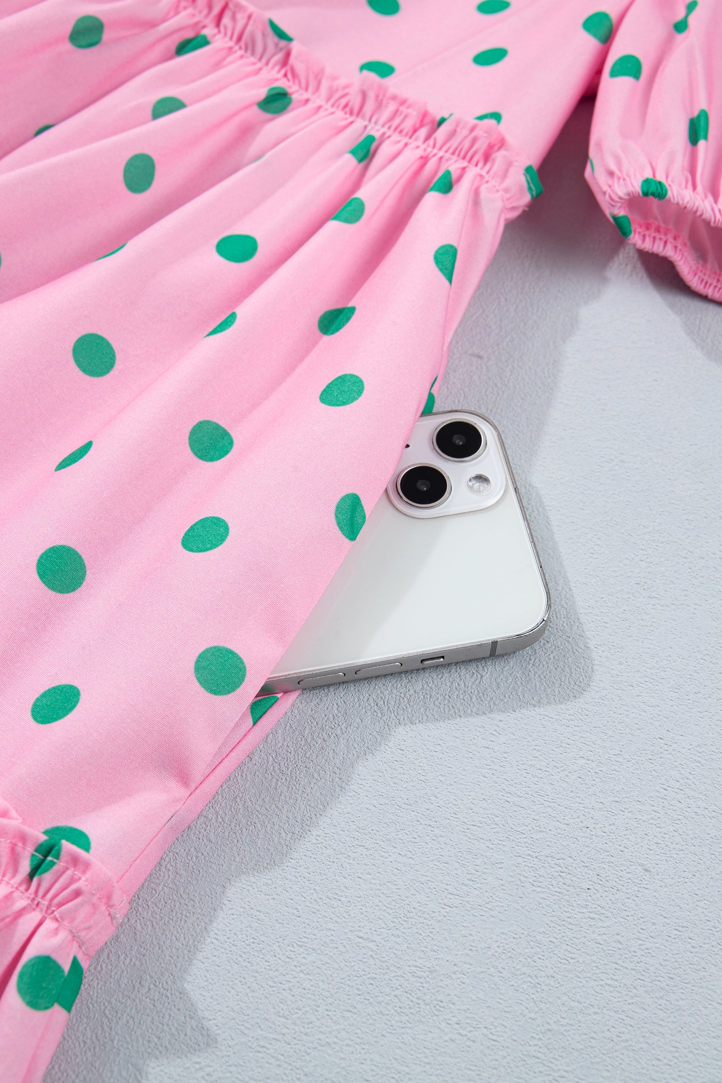 Pink Polka Dot Print V Neck Short Sleeve Tiered Mini Dress