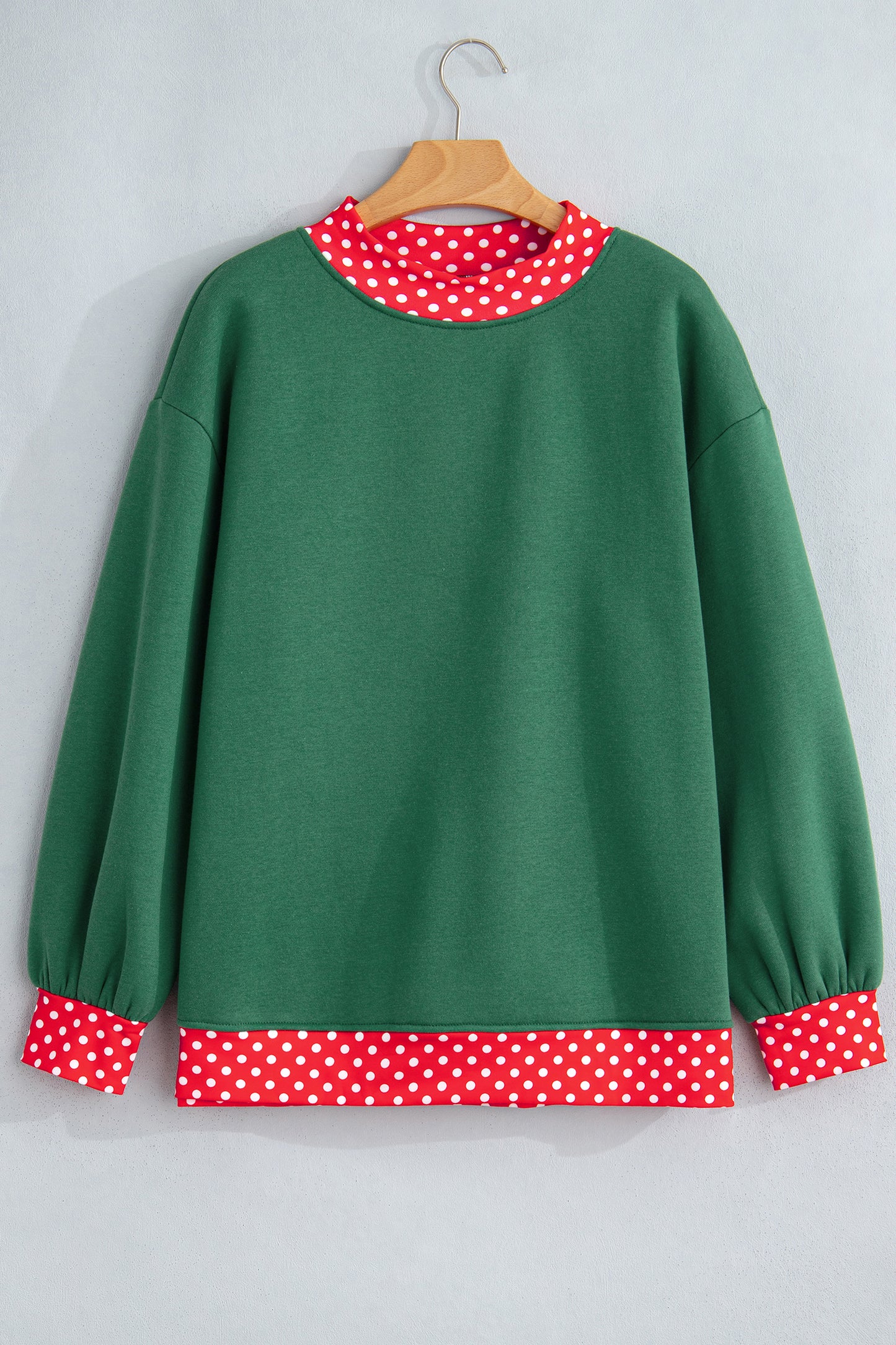Dirty blue Colorblock Polka Dot Contrast Trim Oversized Sweatshirt