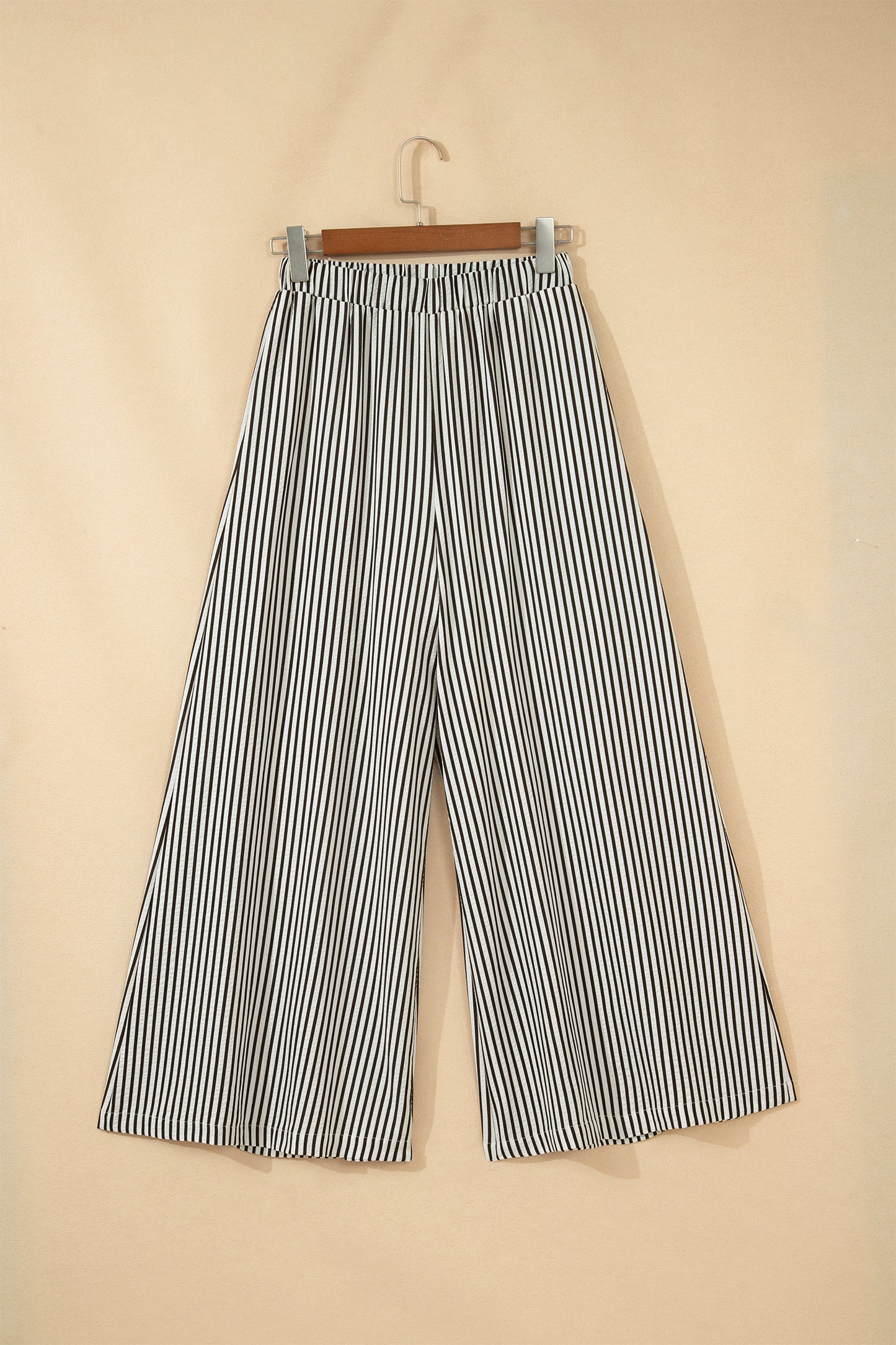 Black Stripe Elastic Waist Ultra Wide Leg Pants
