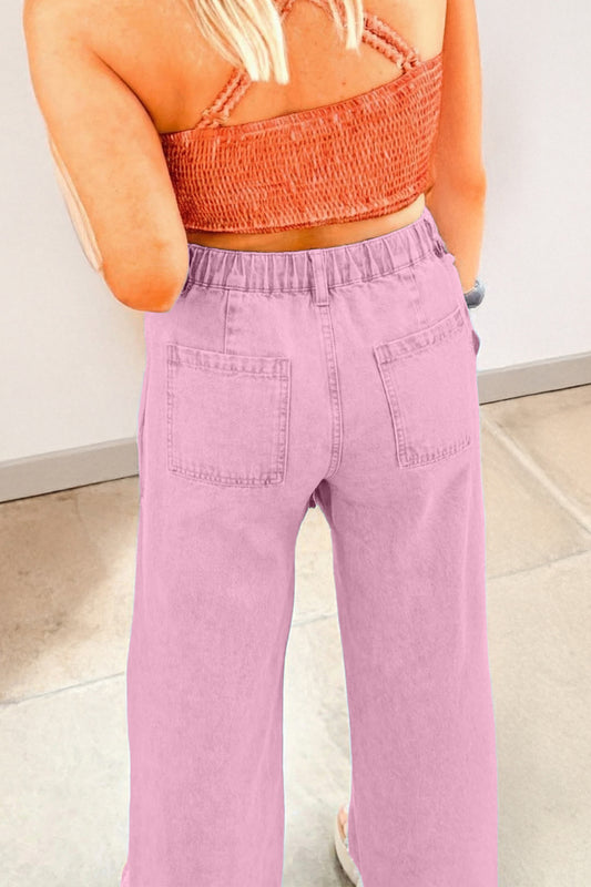 Pink Beaded Side Detail Split Loose Jeans