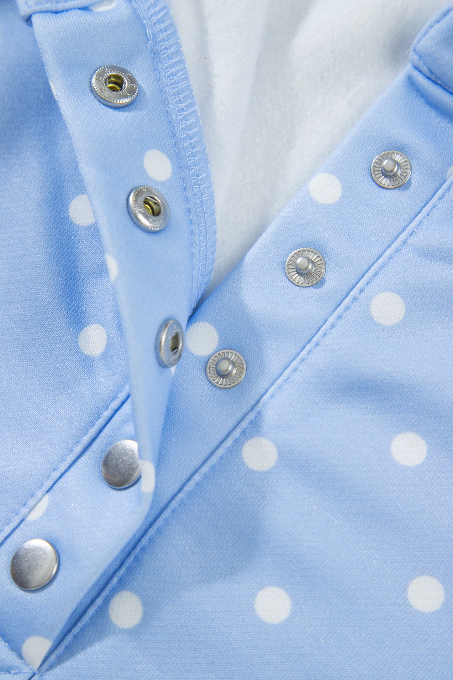 Sky Blue Polka Dot V Neck Metal Button Long Sleeve Shift Plus Size Sweatshirt