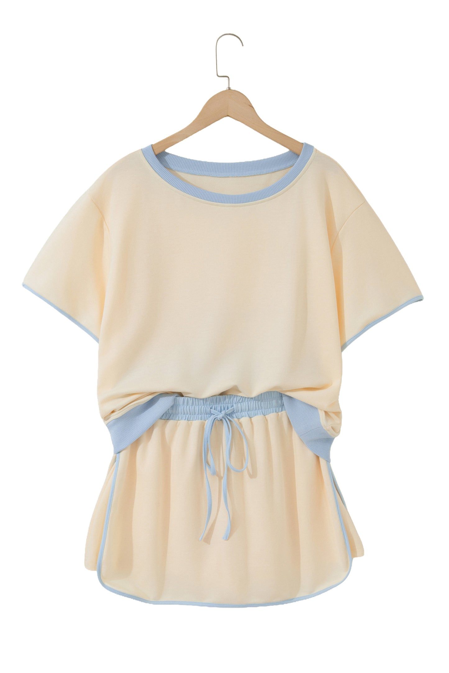 Turquoise Colorblock Edge Drop Shoulder T Shirt and Skort 2Pcs Set